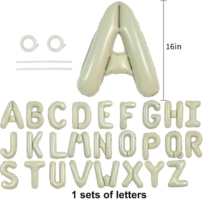TONIFUL Cream Green Letter Balloons 1 Set 16Inch A-Z Custom Alphabet Banner | - Image 2