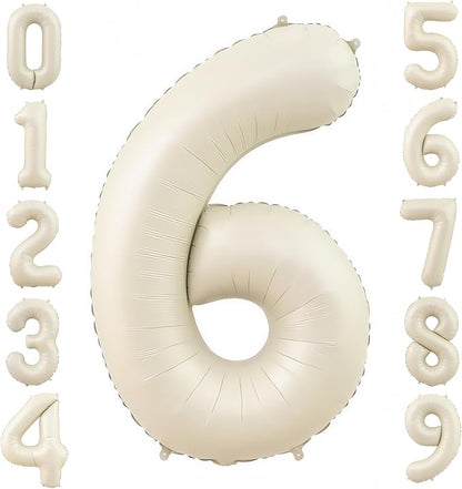 Cream 6 Balloon Number 40 Inch Cream White Number 6 Balloon Helium Mylar 6 by BBPOOL