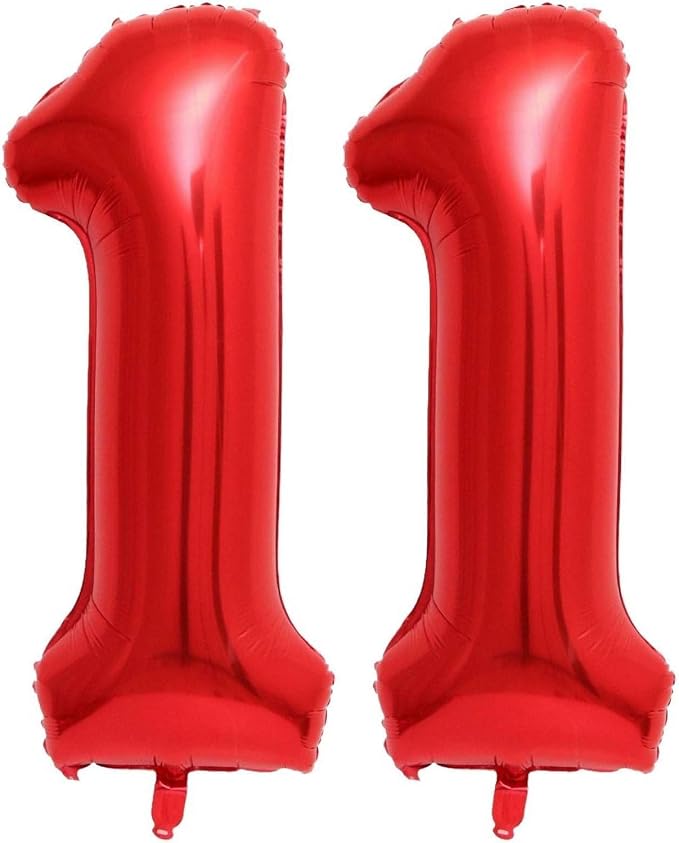 Red 11 Number Balloons, 40 Inch 11 Balloons Foil Mylar Helium Big Red 11 by BBPOOL
