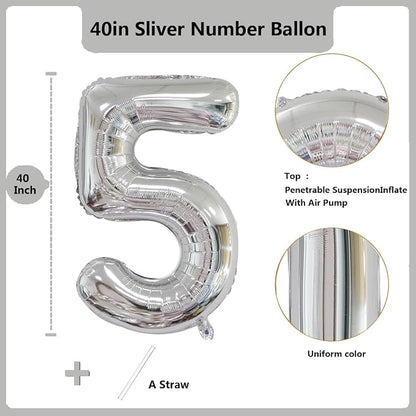 40 inch Silver Number Balloon Giant Foil Helium Balloons Silver Number 5 Balloon - Image 2