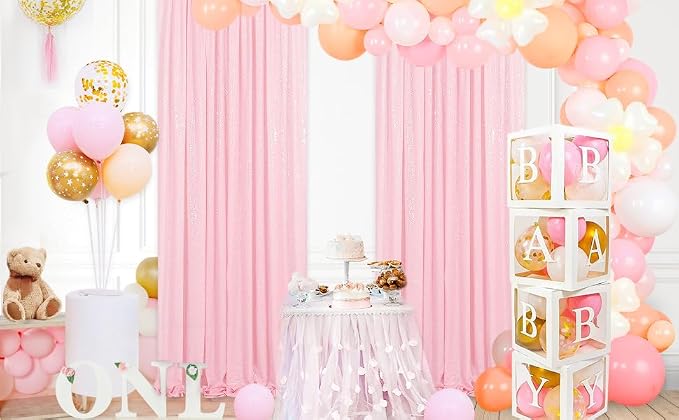 Pink Sequin Backdrop Curtains-4 Panels 2FTx8FT Pink Backdrop - Image 4