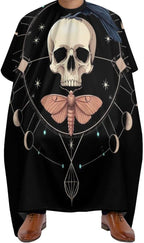 Large Size Salon Barber Cape, Black Raven Moon Skull Professional Hair Cutting Cape for Men Women