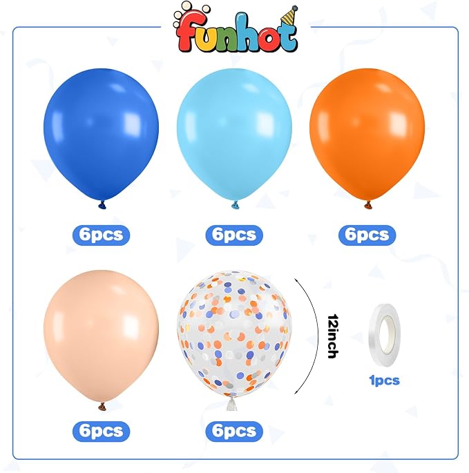 Orange and Blue Balloons, 12 Inch Royal Light Blue and Orange Beige Balloon - Image 2
