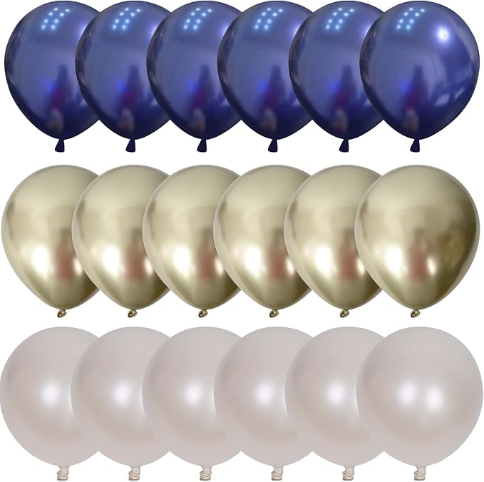 Navy Blue and Gold Balloons, 12 Inch Dark Blue and Gold Double Stuffed Pearl - Image 8
