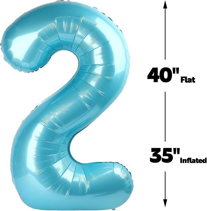 40 Inch Big Pearl Blue Number 2 Balloon Birthday Decoration, Number 2 Helium - Image 2