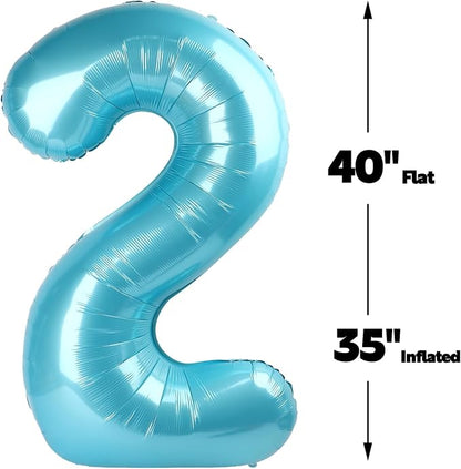 40 Inch Big Pearl Blue Number 2 Balloon Birthday Decoration, Number 2 Helium - Image 2