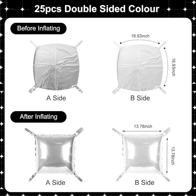 Silver and White Square Foil Balloons 25 Pcs Metallic Silver and White Balloons - Image 7