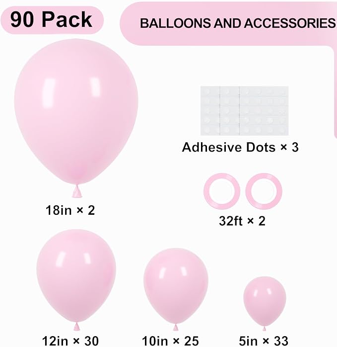 Voircoloria 90pcs Light Pink Balloons Garland Arch Kit, 18 12 10 5 Inch | - Image 2