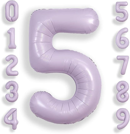 SUWEN 40 Inch Light Purple Lavender Big 5 Balloon Number Foil Helium 0-9 | 5th by SUWEN