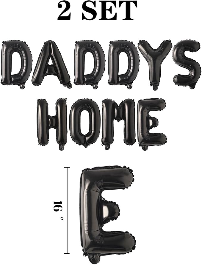 2 Set 20Pcs Black DADDYS HOME Letter Balloons 16in Balloon Foil Letter - Image 2