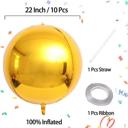 10 Pcs 22 Inch Gold Mylar Balloons, Large 4D Giant Round Foil Balloon Big - Image 4