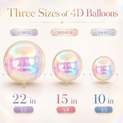 12Pcs Iridescent Round Foil Balloons, 4D Holographic Clear Ball Balloons | - Image 3