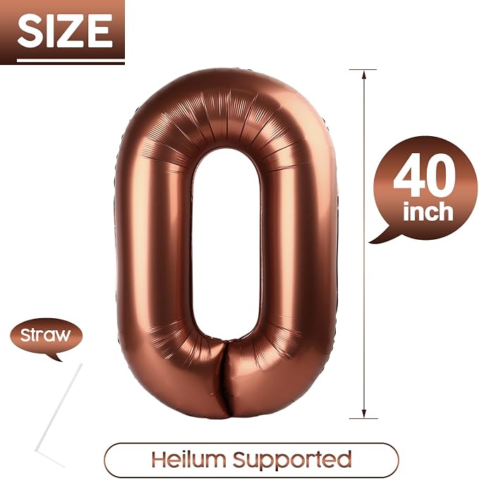 0 Balloon - Brown Birthday Number Balloons, 40 Inch Decorations Men Women | - Image 5