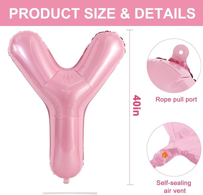 TONIFUL 40 Inch Large Pink Letter Y Balloons Giant Foil Mylar Alphabet Balloon - Image 2