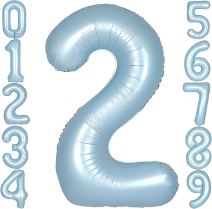40 Inch Light Blue Number 2 Balloon 0-9 Big Helium Balloons | Large Giant by SULALABOO