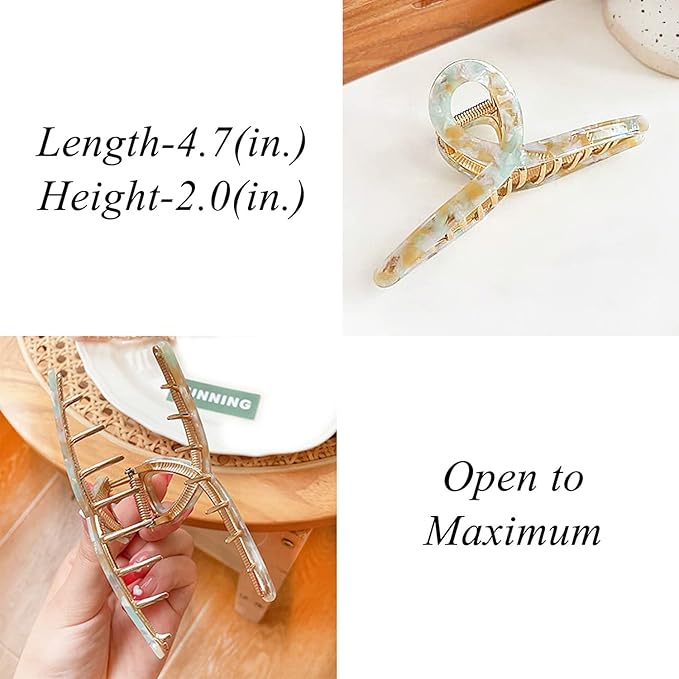 Big Hair Claw Clips Metal Butterfly Hair Claw for Women Strong Hold Acetate Metal Hair Clamps 4.7" Large Hair Accessories for Long Thick/Thin Hair 1 Pcs (Mixed Green)