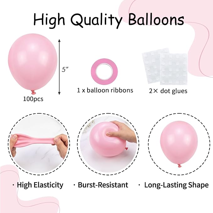 100PCS 5 Inch Small Pink Balloons - Image 2