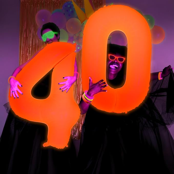 Mega-L Glow in The Dark Party Supplies, 40 Inch Orange Number 7 Balloon | Glow - Image 6