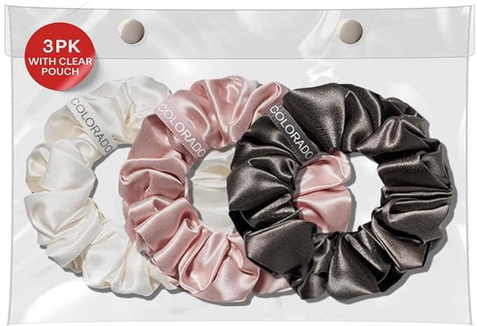 SUNDAYSILKS™ Luxurious Mulberry Silk Scrunchies for Women & Girls | No-Slip, Silky Hair Ties for Natural, Curly, Thin or Thick Hair | Gentle Hold for Ponytails & Sleep | Mini to Large Sizes [3 Pack]