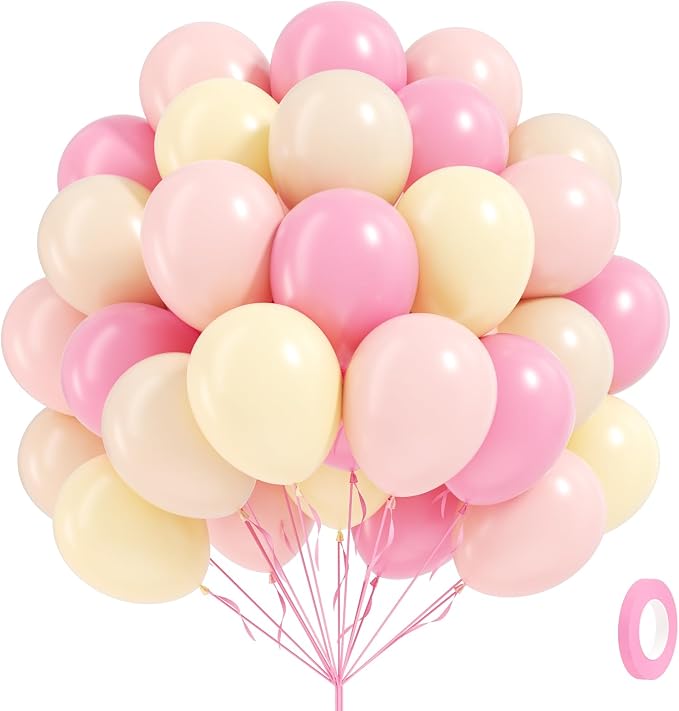 60pcs Pink and Yellow Balloons 12inch, by Leraqertra