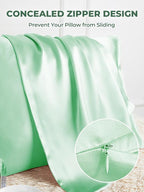Mulberry Silk Pillowcase for Hair and Skin, SGMSILK 22 Momme Natural Silk Pillow Cases with Zipper, 6A Soft and Smooth Single Sided Pure Silk Pillow Cover (Light Green, Standard 20"x26")