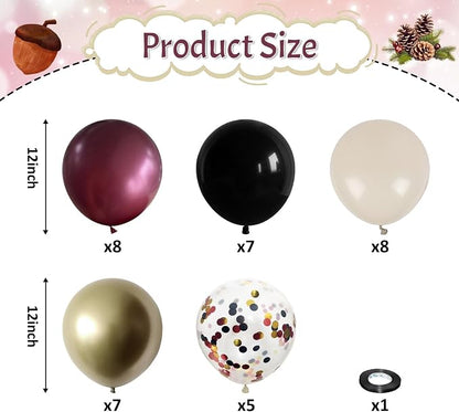 Black Burgundy and Gold Fall Balloons, 12inch Retro Dark Maroon Beige Gold and - Image 2