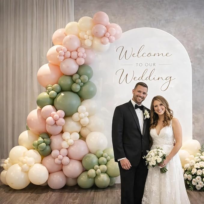 Sage Green Pink Balloons, Blush Sand White Balloon - Image 5