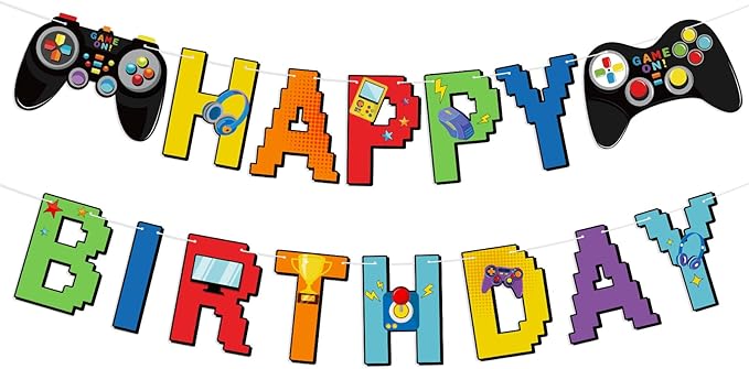 Video Game Controller Birthday Banner Video Gameing Theme Party Decorations by Adecortalk