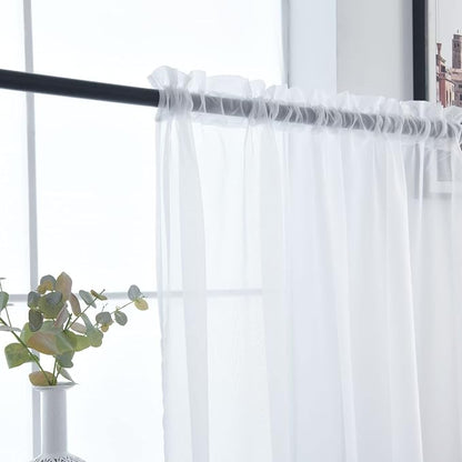 SpaceDresser Basic Rod Pocket Sheer Voile Window Curtain Liners White 2 Panels - Image 5