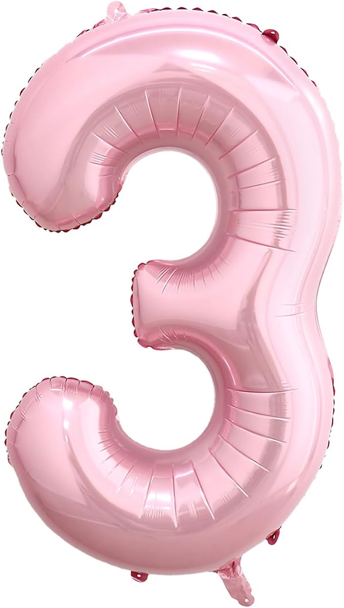 40 Inch Pink Number 3 Balloon, Giant Number Balloons, Birthday Decorations | by Unknown