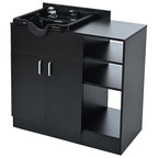 Shampoo Backwash Station for Salons,Salon Station with Shampoo Bowl & Storage Layer,Salon Equipment for Spa Beauty, Black