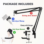 Blow Dryer Stand Hands Free 360 Rotate Hands Free Hair Dryer Holder，Adjustable Hair Dryer Stand Hands Free, Hands Free Blow Dryer Holder Stands Free Clip Suitable for 99%