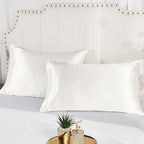 Satin Silk Pillowcase for Hair and Skin, Black Pillow Cases Standard Size Set of 4 Pack Super Soft Pillow Case with Zipper Closure (Ivory, Queen(4 Pack))
