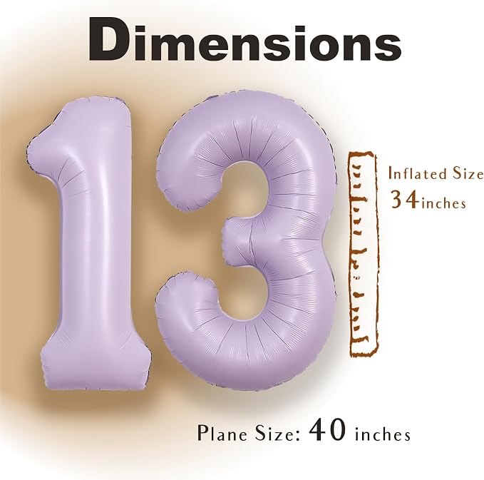 SUWEN 40 Inch Light Purple Lavender Big 13 Balloon Number Foil Helium 0-9 | - Image 2