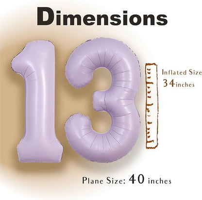 SUWEN 40 Inch Light Purple Lavender Big 13 Balloon Number Foil Helium 0-9 | - Image 2
