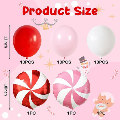 Red and Pink Christmas Balloons Kit, 12Inch Light Pink and White Red Balloons - Image 2