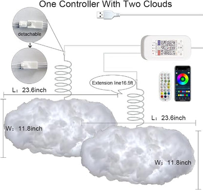 2PCS 3D Big Cloud lightning Light Kit Music Sync Warm Multicolor lightning - Image 2