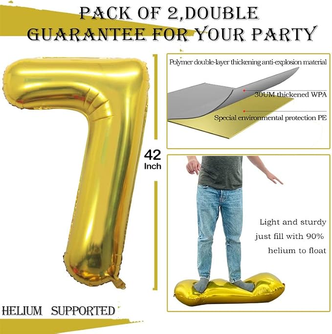 Gold Foil Balloons Number 7, Huge Number Balloons - Image 3