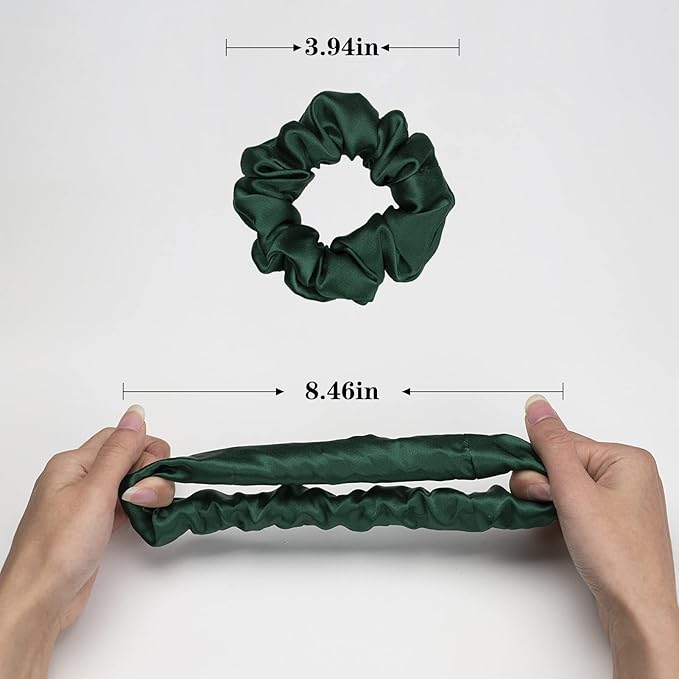 Silk Scrunchies for Hair 100% Mulberry Silk Hair Ties 3 Pack(Black, Navy Blue, Emerald)