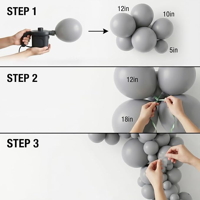96Pcs 5/10/12/18 Inch Matte Gray Latex Balloon Garland Arch Kit | Gray Balloons - Image 3