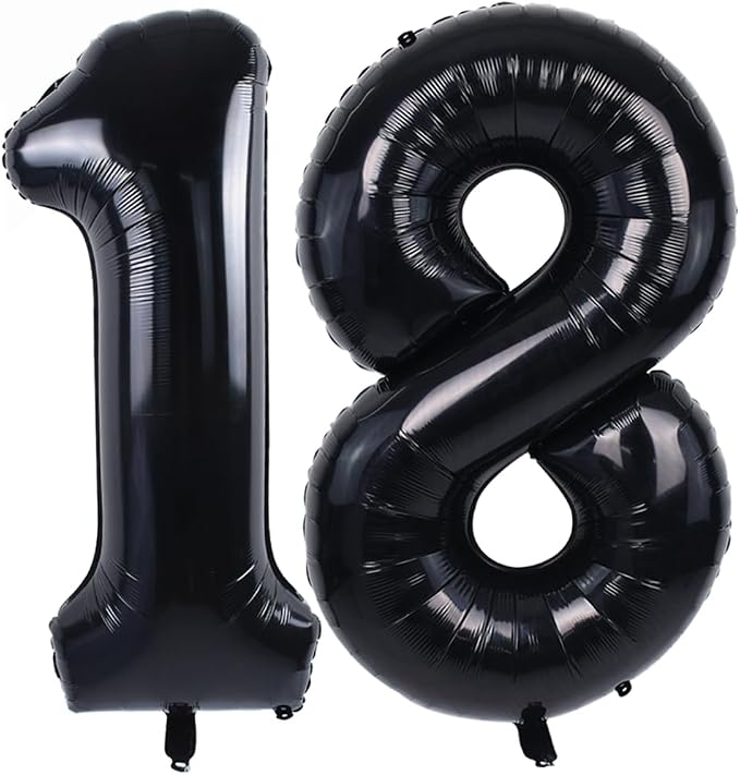 TONIFUL 40 Inch Black Number 18 Balloon Large Foil 18th Birthday Decoration | by TONIFUL