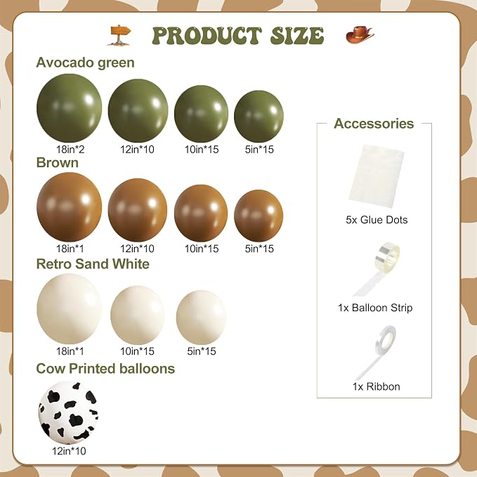 Cowboy Western Green Balloon Arch Kit, My First Rodeo Decoration | Cow Brown - Image 5