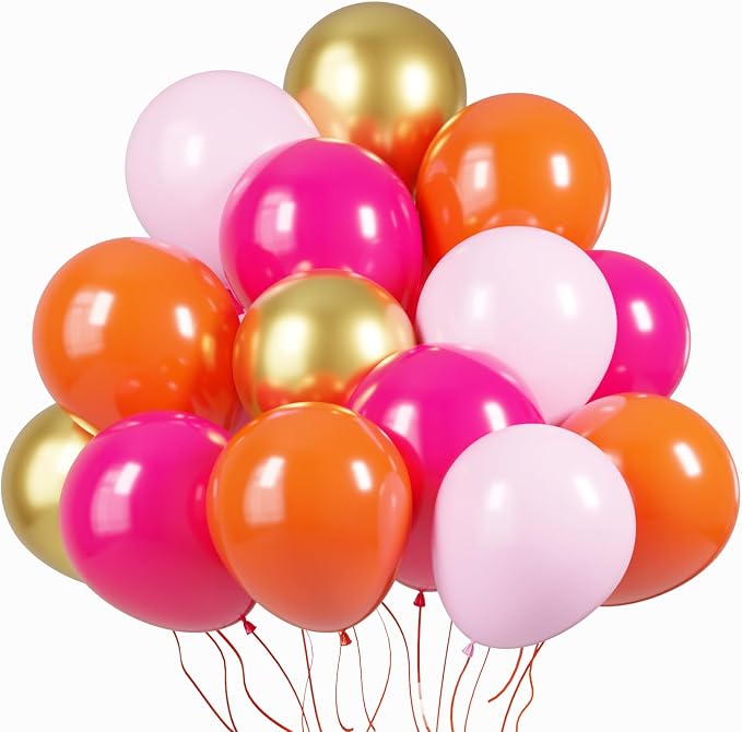 KBZVNAF Pink Orange Gold Latex Balloons 60 Pack 12 inch | Orange Pink Metallic by KBZVNAF