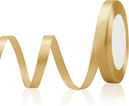 Gold Ribbon for Gift Wrapping Gold Fabric Satin Ribbon 3/8 Inch 25 Yards Yellow by OALCQ