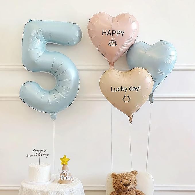 40 Inch Matte Blue 5 Number Balloons Light Blue Number 5 Foil Balloon Mylar - Image 3