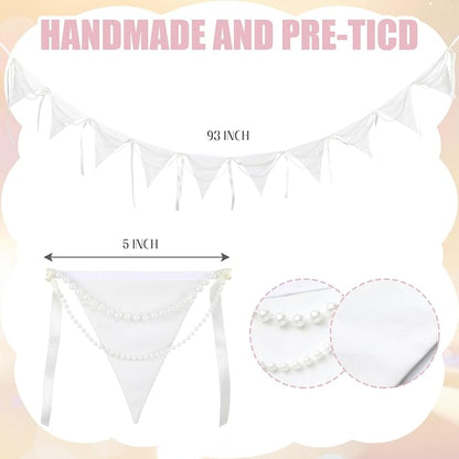 Tegeme 7.8 ft Wedding Pearl Fabric Banner Party Triangle Pennant Banner - Image 2