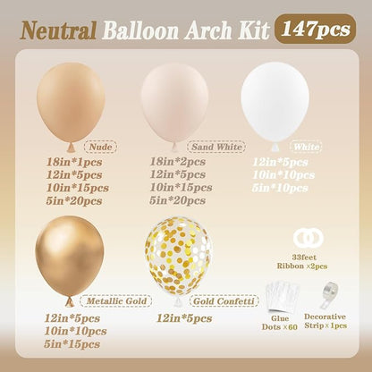 147pcs Neutral Balloon Garland Arch Kit, Different Sizes - Image 2