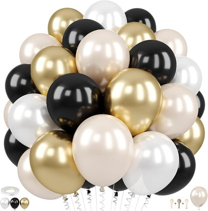 Black White and Gold Balloons, for Women Birthday Wedding Shower Bachelorette by FEYG