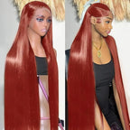 250 Density Straight Lace Front Wigs Human Hair Pre Plucked 13x4 HD Transparent Lace Front Wigs Human Hair for Women Reddish Brown Lace Frontal Wigs 33# Colored 28Inch