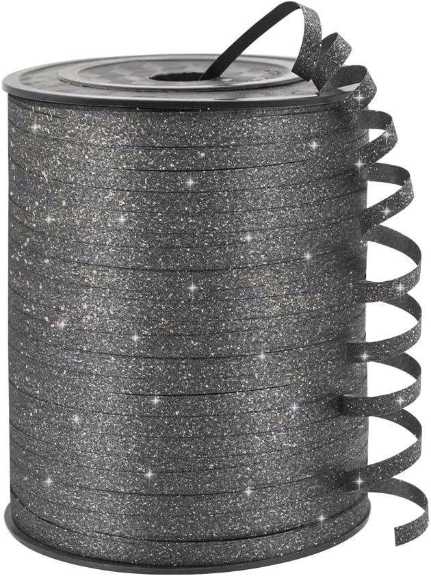 Black Glitter Curling Ribbon, 1/5" Wide x 500 Yards Christmas Curling Ribbons by KMERLIFE